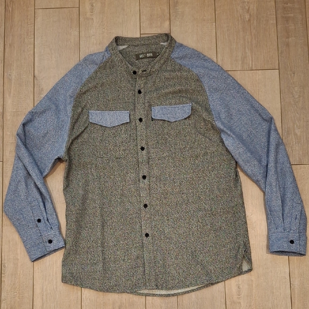 Wolf & Man Gray and Blue Long Sleeve Over Shirt Size XL - Picture 5 of 8